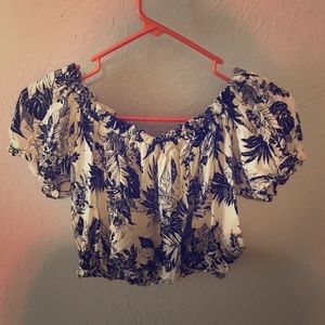 SOLD***La hearts black and white floral crop top